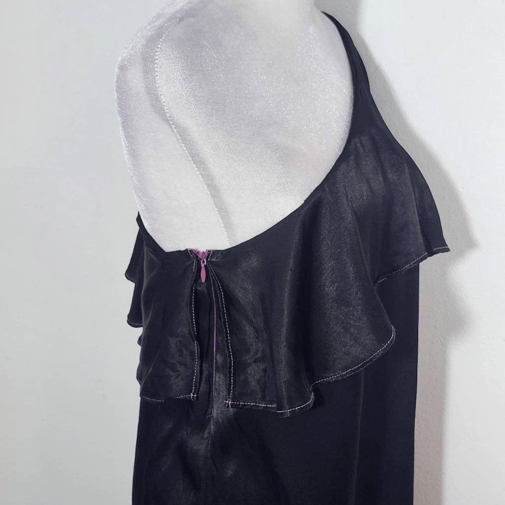 Krisa One Shoulder Black Satin Mini Dress Size XS Krisa Black Dress