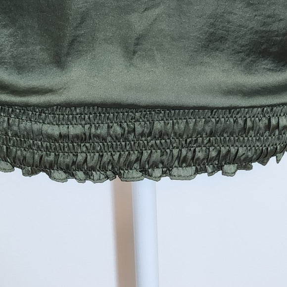 1 State Olive Green Satin Top with Smocking Size Small Green Blouse