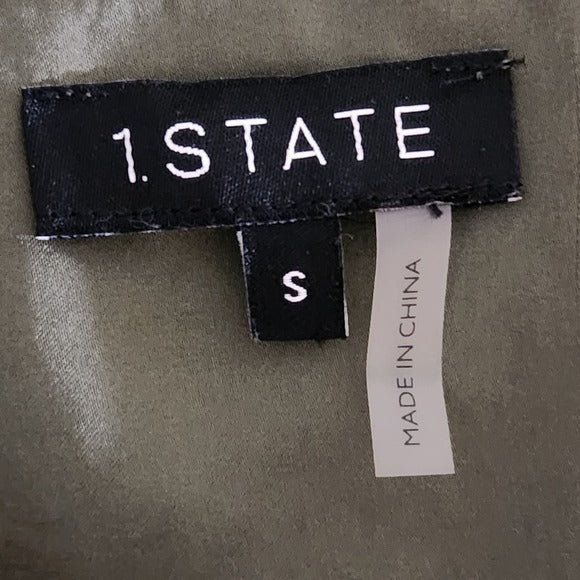 1 State Olive Green Satin Top with Smocking Size Small Green Blouse