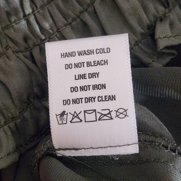 1 State Olive Green Satin Top with Smocking Size Small Green Blouse