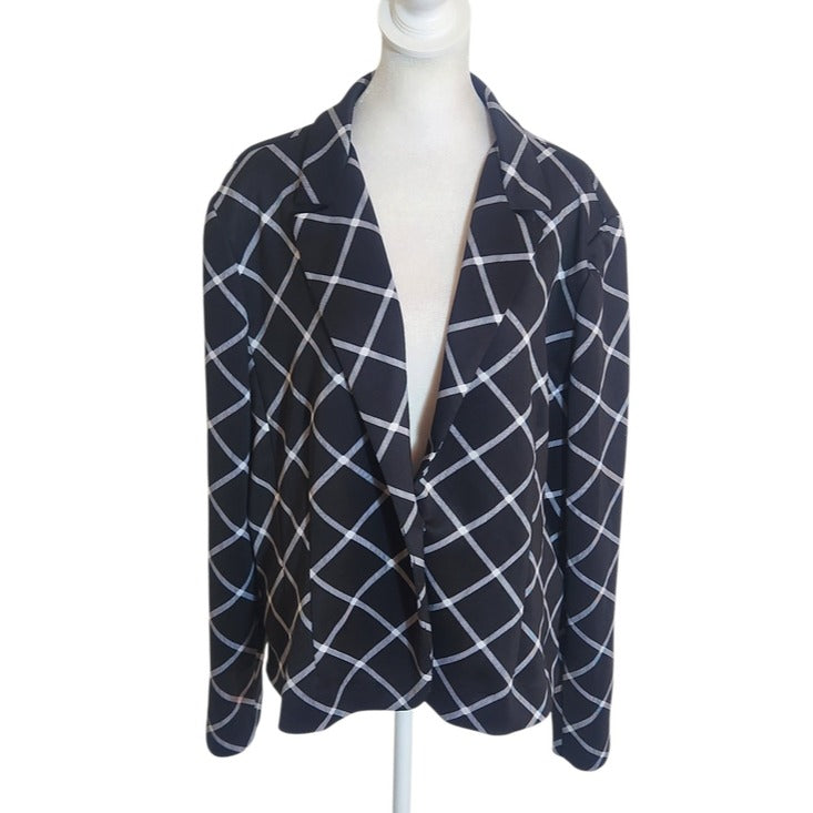Cato Black and White Grid Plaid Lined Blazer Size XL