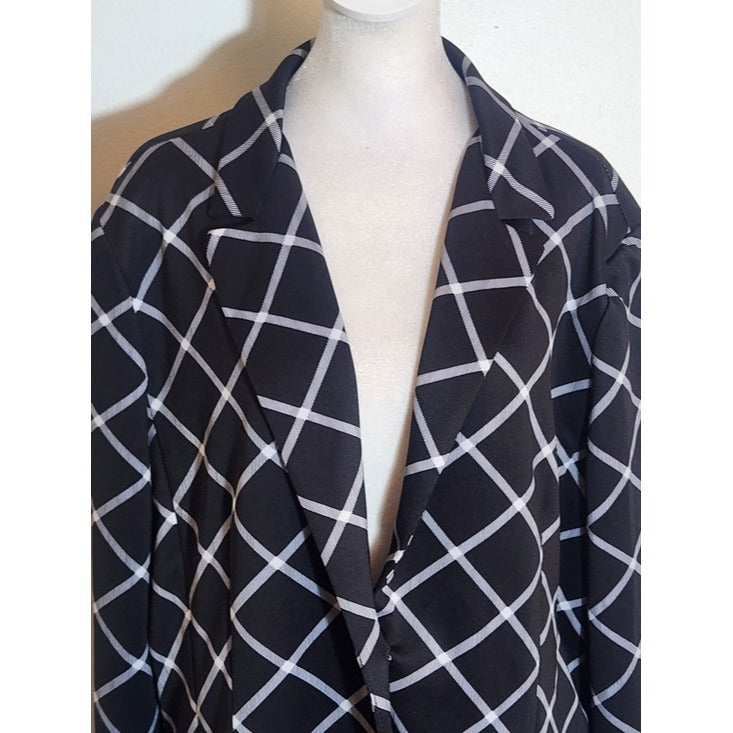 Cato Black and White Grid Plaid Lined Blazer Size XL