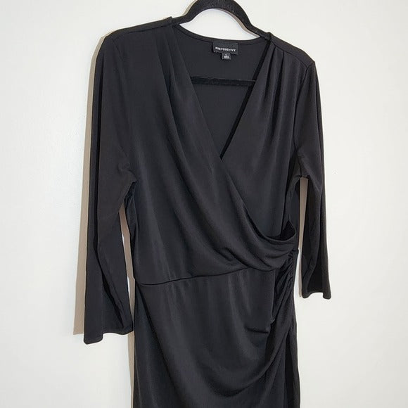 Fortune + Ivy Black Dolman Sleeve Dress Size Large Wrap Look