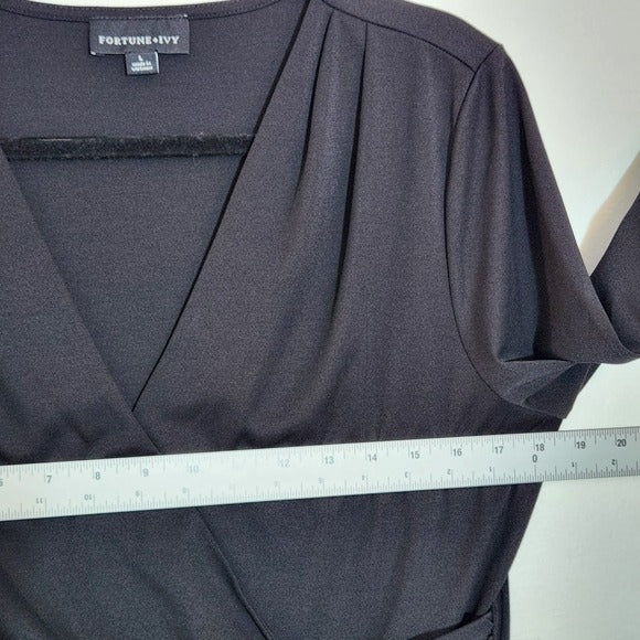 Fortune + Ivy Black Dolman Sleeve Dress Size Large Wrap Look