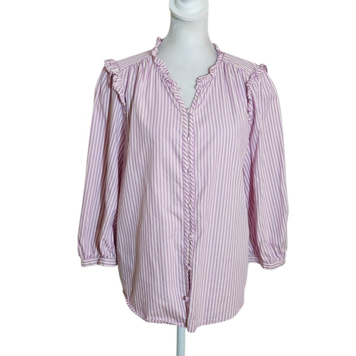 LC Lauren Conrad Preppy Purple Stripe Button Up Blouse Size Medium