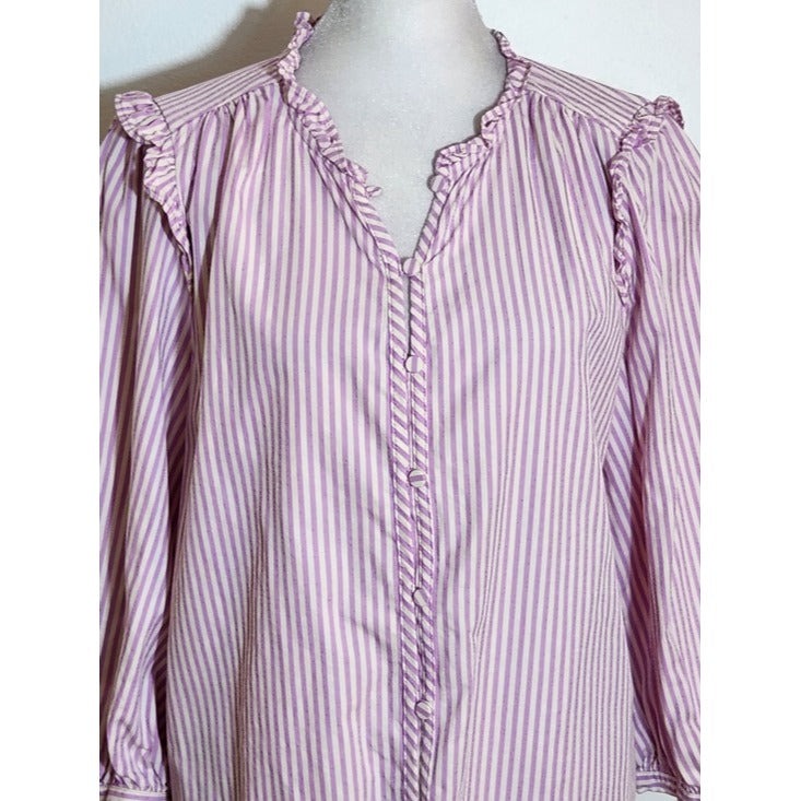 LC Lauren Conrad Preppy Purple Stripe Button Up Blouse Size Medium