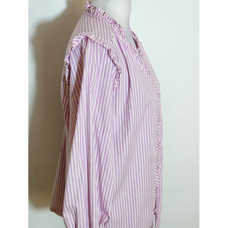 LC Lauren Conrad Preppy Purple Stripe Button Up Blouse Size Medium