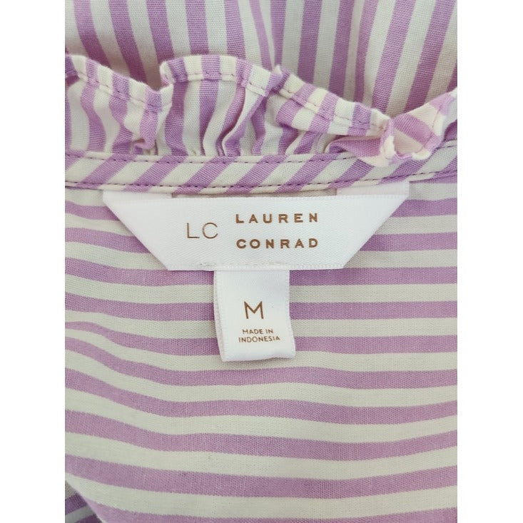 LC Lauren Conrad Preppy Purple Stripe Button Up Blouse Size Medium