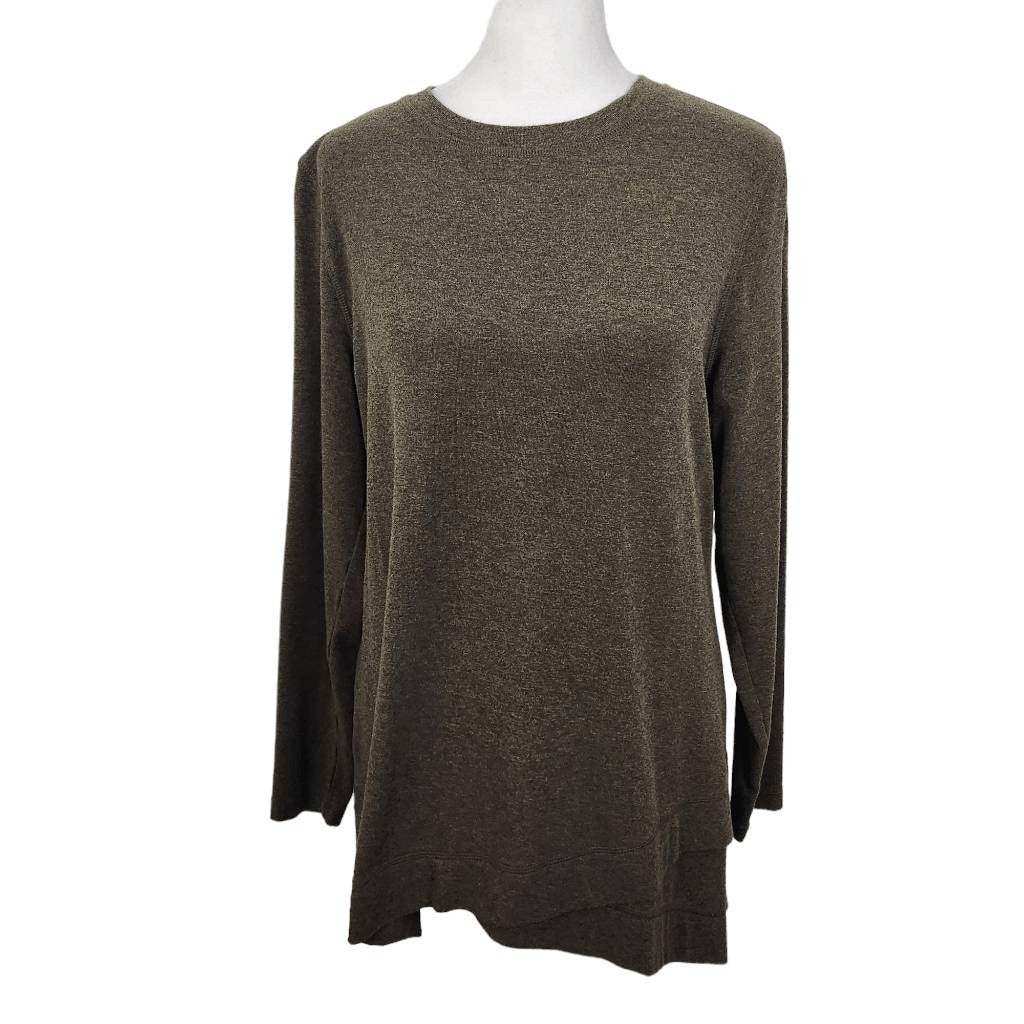 Isaac Mizrahi Dark Green Long Sleeve Tunic Size Small Brown Green Top
