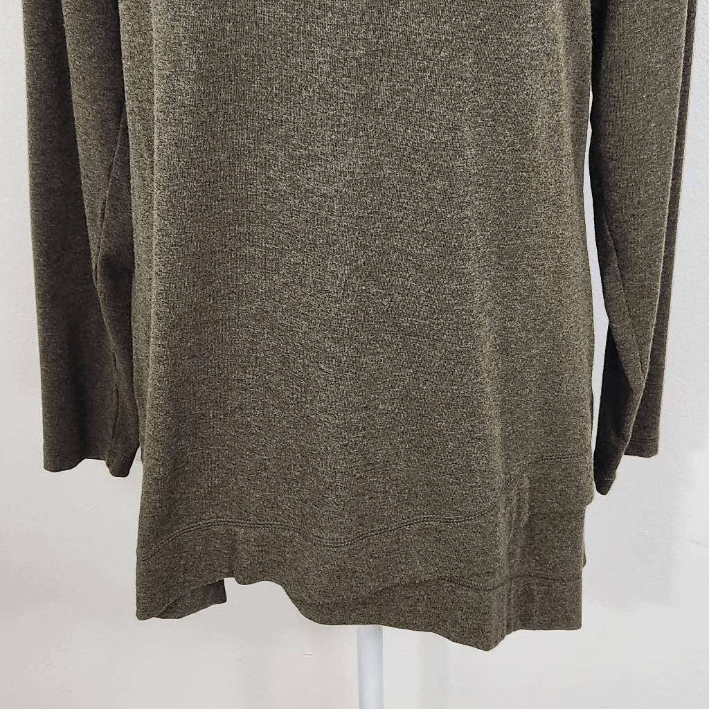 Isaac Mizrahi Dark Green Long Sleeve Tunic Size Small Brown Green Top