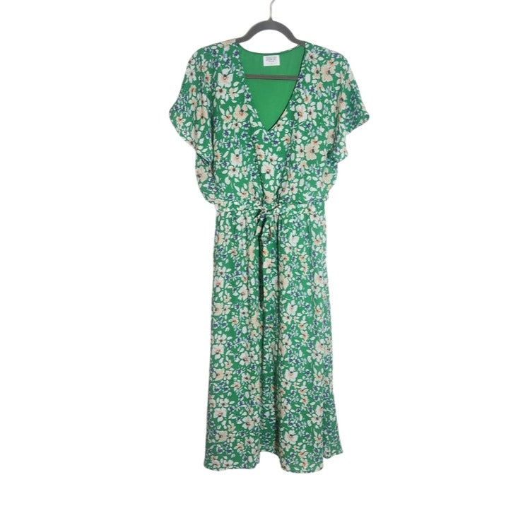 Sienna Sky Green Floral Print Midi Dress Size Large Wedding Guest Dress
