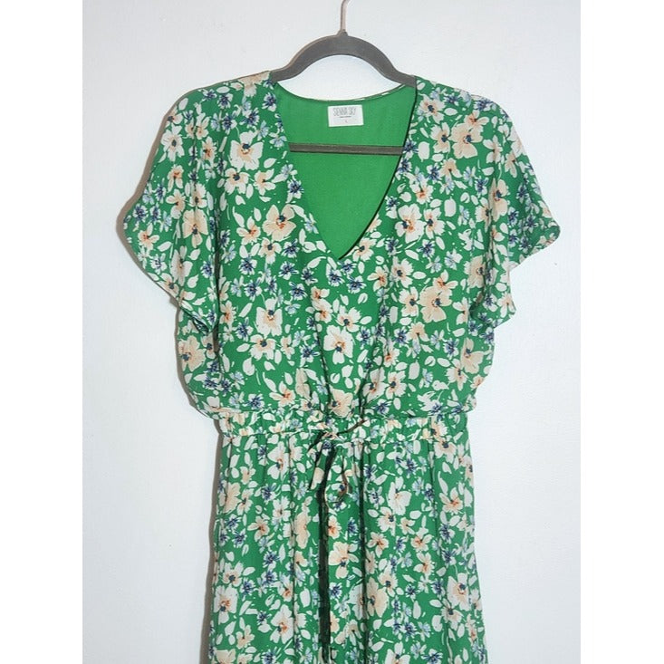 Sienna Sky Green Floral Print Midi Dress Size Large Wedding Guest Dress