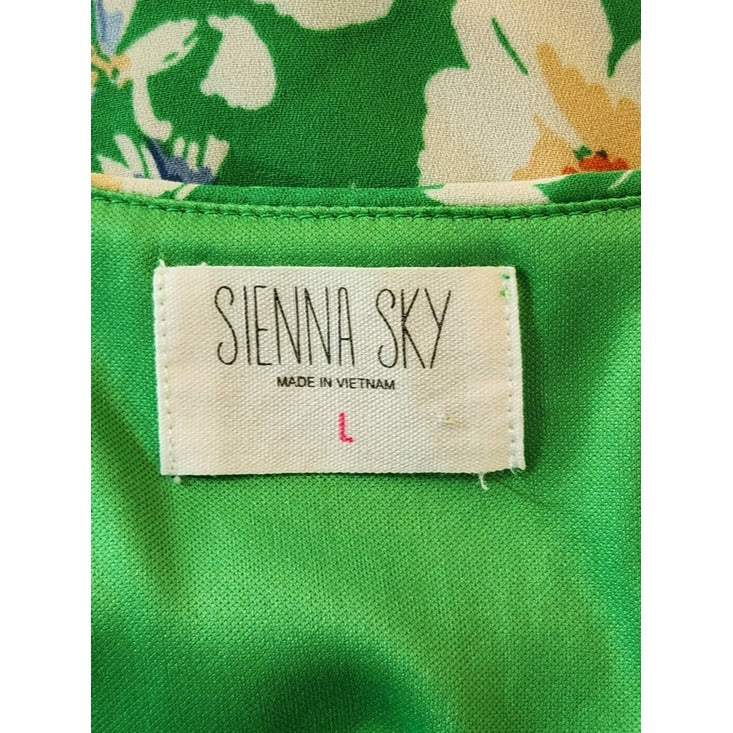 Sienna Sky Green Floral Print Midi Dress Size Large Wedding Guest Dress