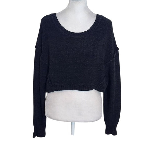 American Eagle Outfitters Black Cropped Oversized Crew Neck Sweater Size Small
