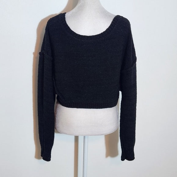 American Eagle Outfitters Black Cropped Oversized Crew Neck Sweater Size Small