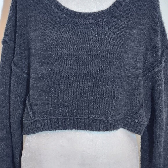 American Eagle Outfitters Black Cropped Oversized Crew Neck Sweater Size Small