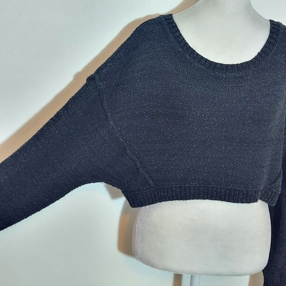 American Eagle Outfitters Black Cropped Oversized Crew Neck Sweater Size Small
