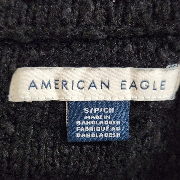 American Eagle Outfitters Black Cropped Oversized Crew Neck Sweater Size Small