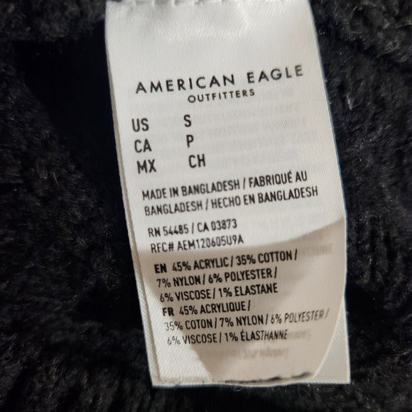 American Eagle Outfitters Black Cropped Oversized Crew Neck Sweater Size Small