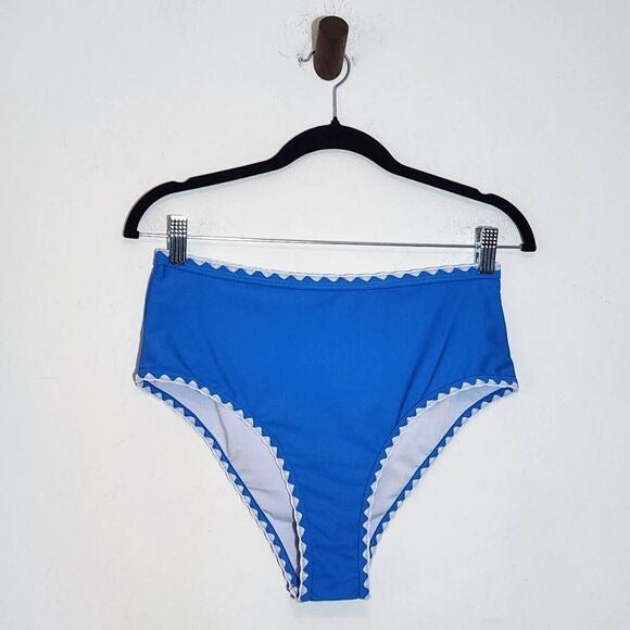 AI'MAGE Blue Bikini with White Trim and High Waist Bottoms NWT Size Large