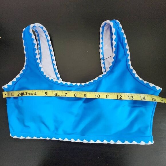 AI'MAGE Blue Bikini with White Trim and High Waist Bottoms NWT Size Large