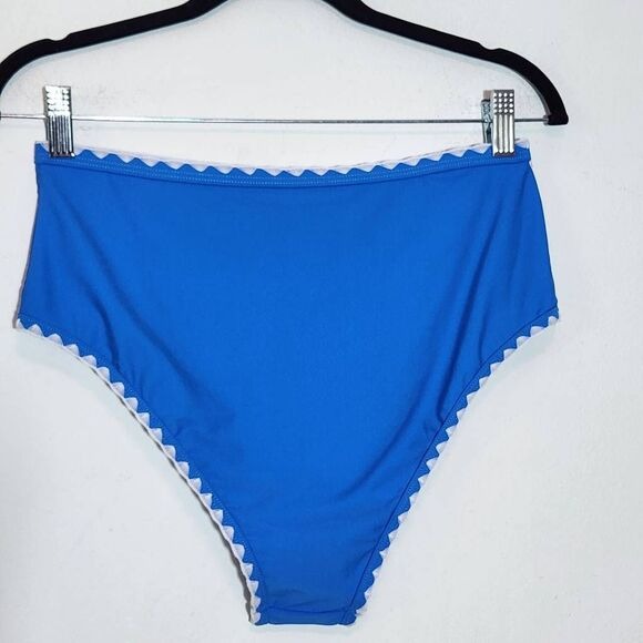 AI'MAGE Blue Bikini with White Trim and High Waist Bottoms NWT Size Large