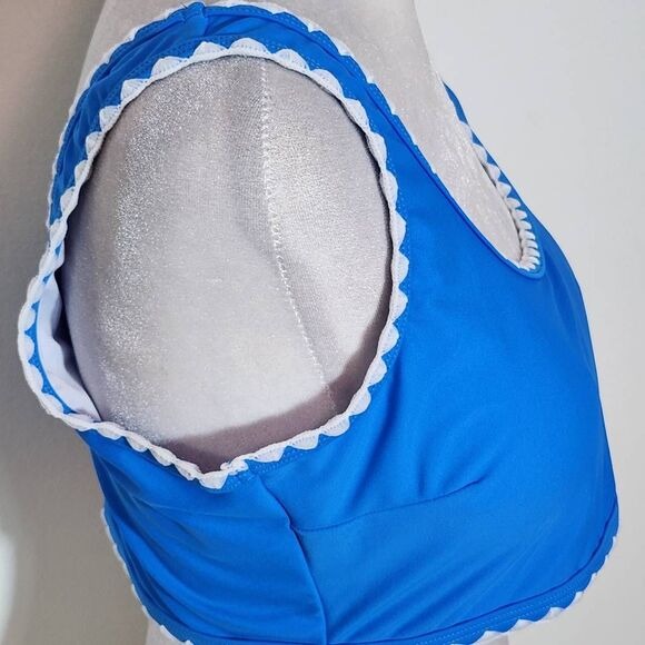 AI'MAGE Blue Bikini with White Trim and High Waist Bottoms NWT Size Large