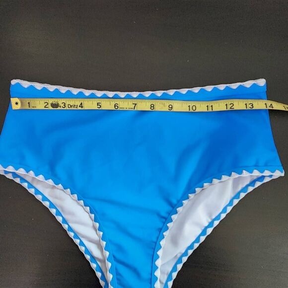 AI'MAGE Blue Bikini with White Trim and High Waist Bottoms NWT Size Large