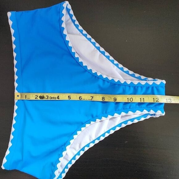 AI'MAGE Blue Bikini with White Trim and High Waist Bottoms NWT Size Large