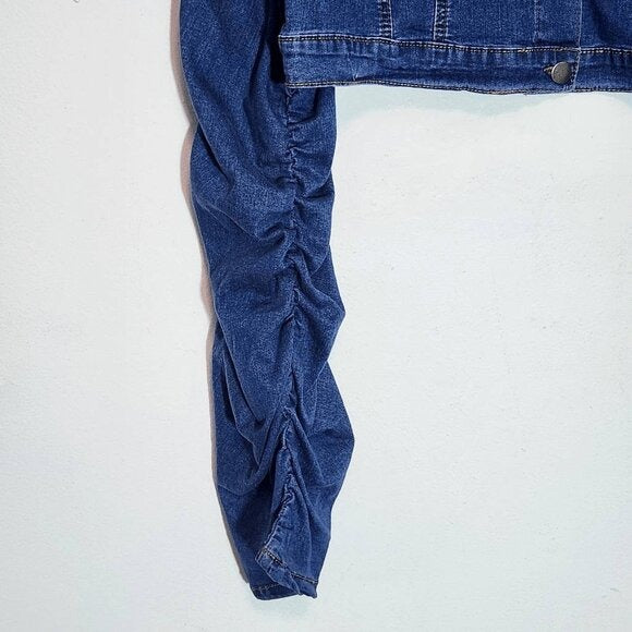 American Bazi Cropped Denim Jacket Size 1X Scrunched Sleeve Jean Jacket New
