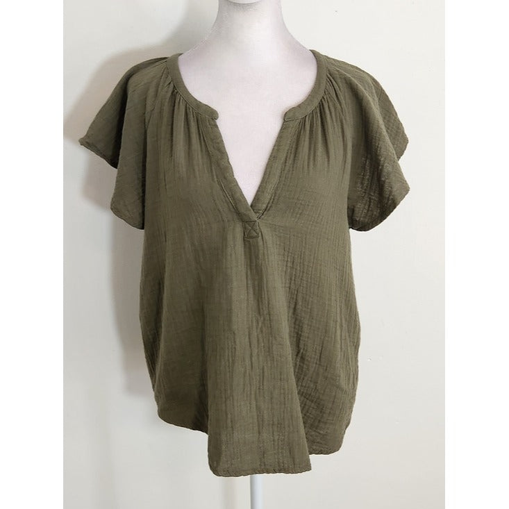 Universal Thread Army Green Cotton Gauze Shirt and Shorts Set Size Medium NWT