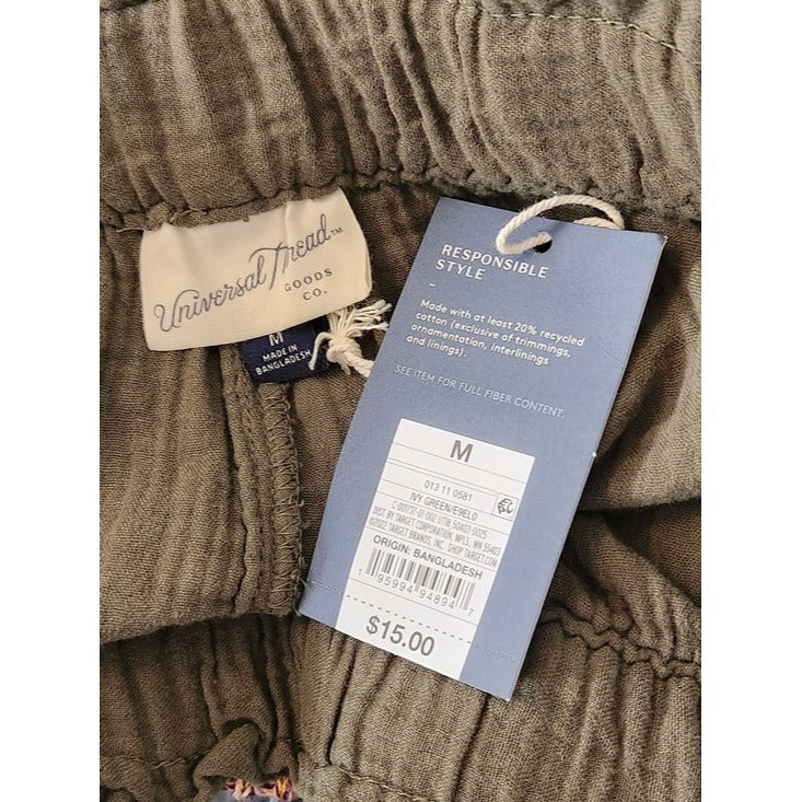 Universal Thread Army Green Cotton Gauze Shirt and Shorts Set Size Medium NWT