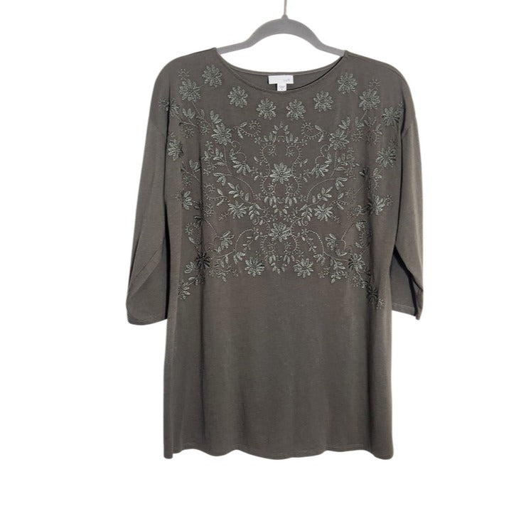 J. Jill Olive Green Embroidered Tunic Tee Size Medium