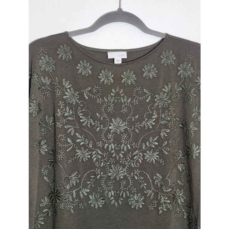 J. Jill Olive Green Embroidered Tunic Tee Size Medium