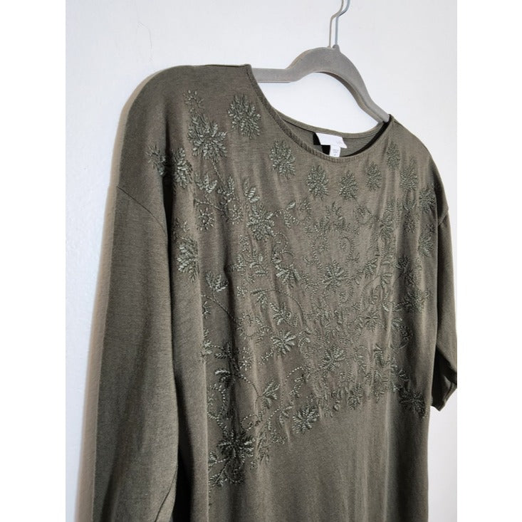 J. Jill Olive Green Embroidered Tunic Tee Size Medium