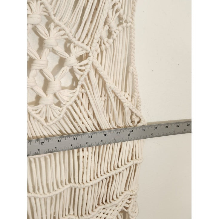 H&M Coachella Cream Macrame Fringe Boho Vest Size Large