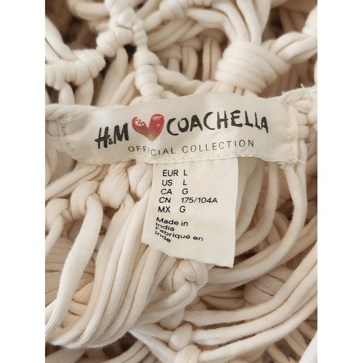 H&M Coachella Cream Macrame Fringe Boho Vest Size Large