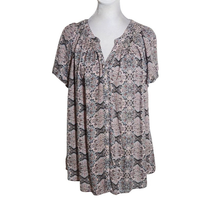 Westport Pink and Black Paisley Button-Up Blouse Size 1X