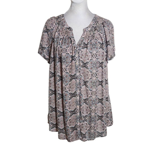 Westport Pink and Black Paisley Button-Up Blouse Size 1X