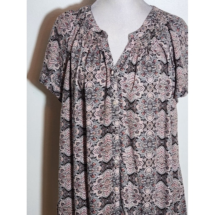 Westport Pink and Black Paisley Button-Up Blouse Size 1X