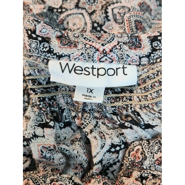 Westport Pink and Black Paisley Button-Up Blouse Size 1X