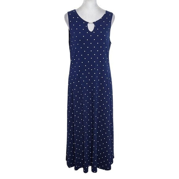 Croft & Barrow Navy Polka Dot Midi Dress Size Medium Preppy Polka Dot Dress