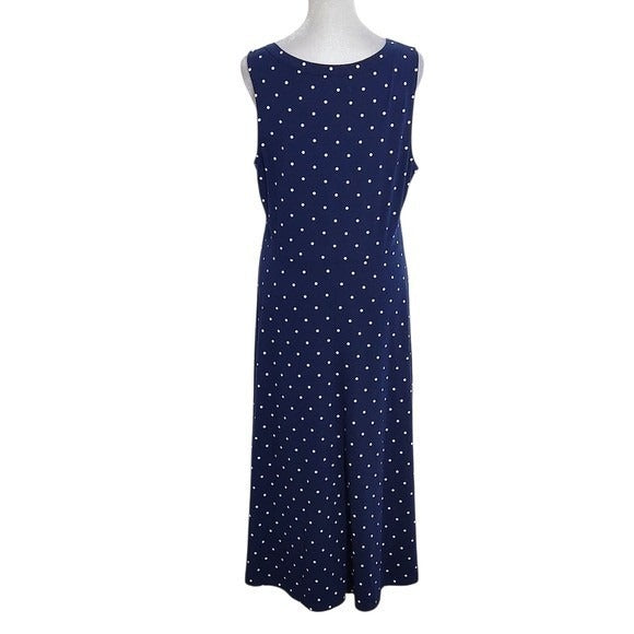 Croft & Barrow Navy Polka Dot Midi Dress Size Medium Preppy Polka Dot Dress
