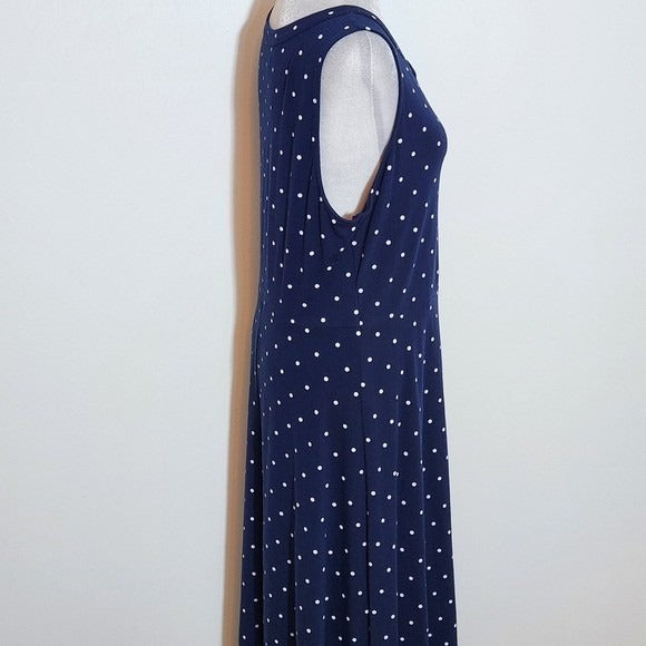 Croft & Barrow Navy Polka Dot Midi Dress Size Medium Preppy Polka Dot Dress