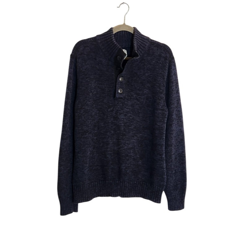 Converse Mens Heather Navy 1/4-Button Mock Neck Sweater Size Large