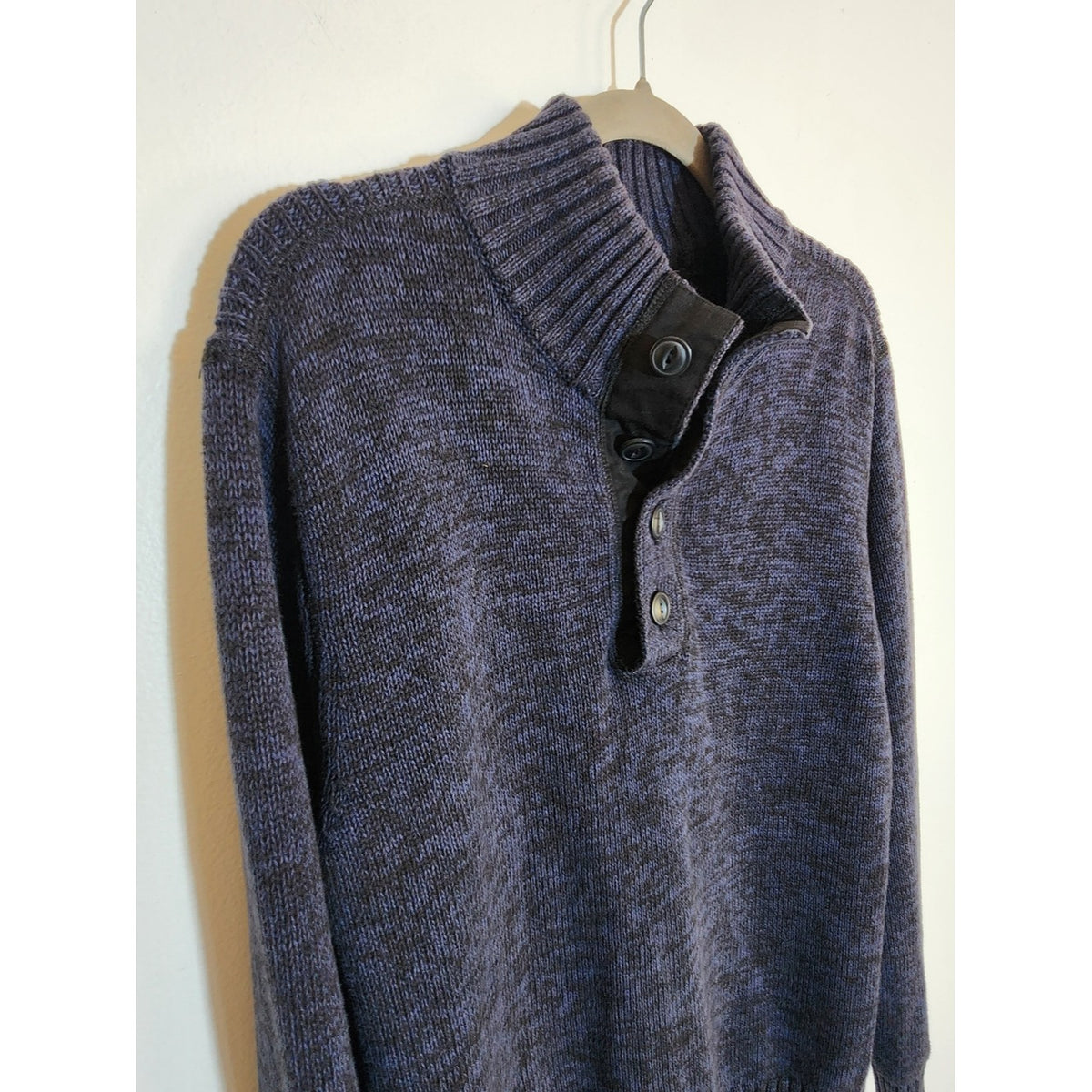 Converse Mens Heather Navy 1/4-Button Mock Neck Sweater Size Large
