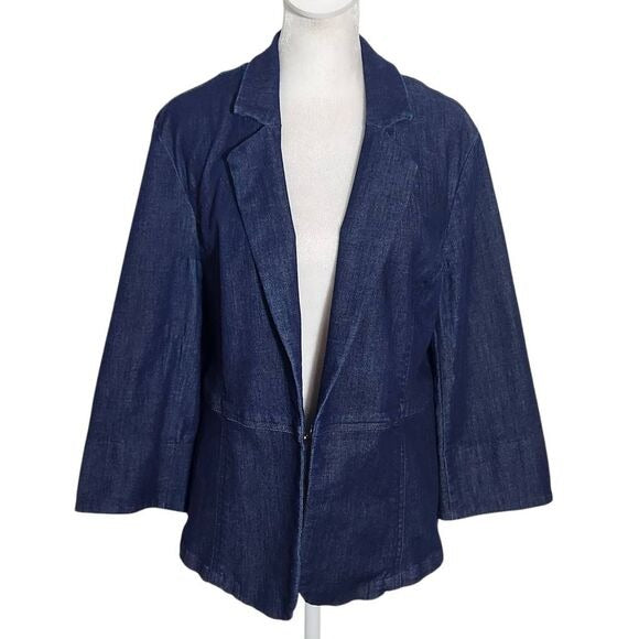 Cato Dark Wash Denim Jacket Size Large 3/4 Sleeve Denim Blazer