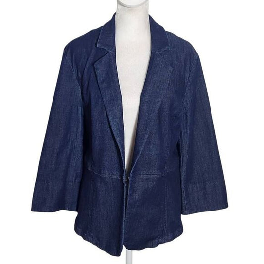 Cato Dark Wash Denim Jacket Size Large 3/4 Sleeve Denim Blazer