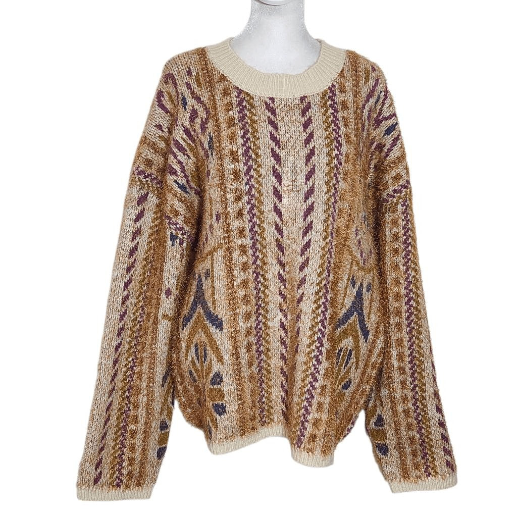 New In Brown and Purple Oversized Sweater with Metallic Accent Size Large
