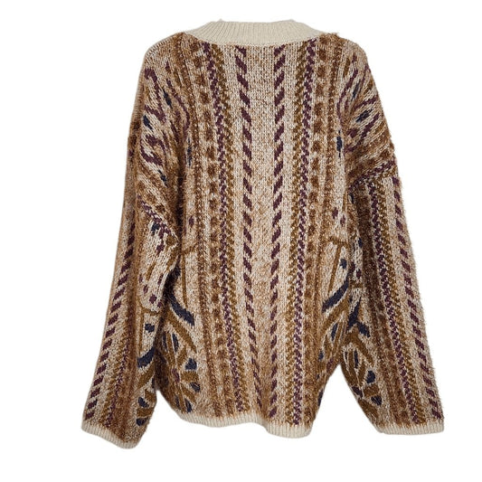 New In Brown and Purple Oversized Sweater with Metallic Accent Size Large